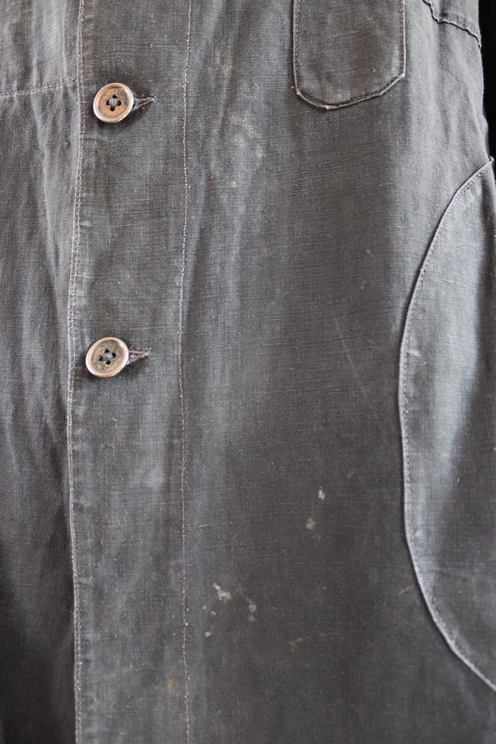 Antique French duster coat - vintage chore jacket - indigo linen workwear - maquignon - 51” chest