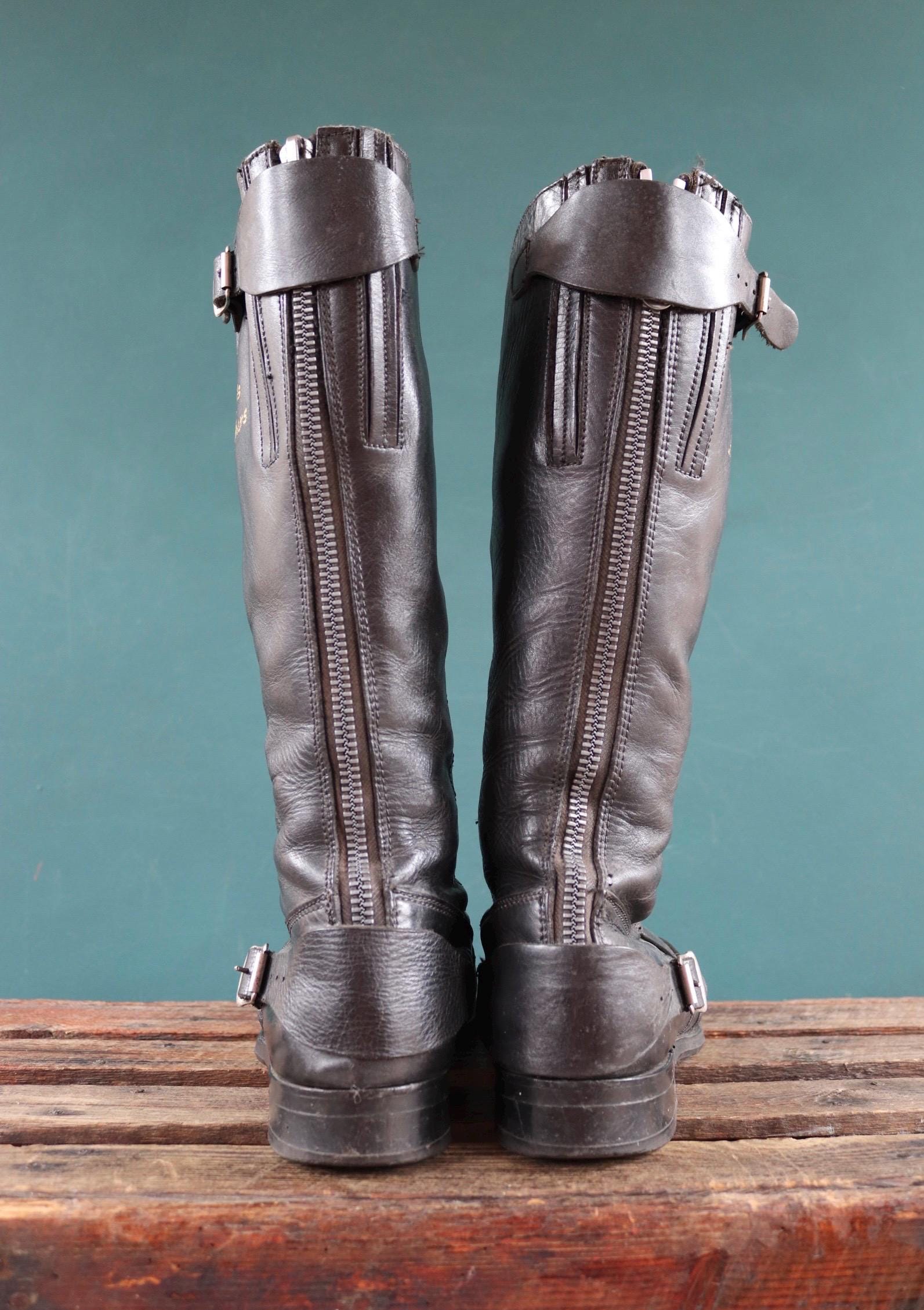 Vintage Lewis Leathers - black leather motorcycle boots - 1970s 80s biker - zip up - size UK 8 EUR 42