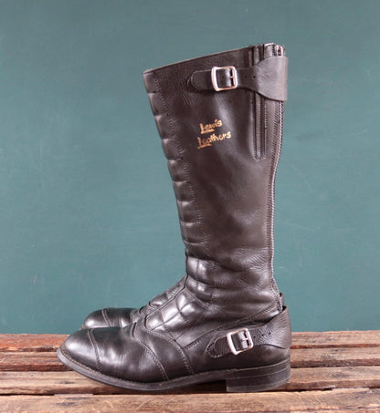 Vintage Lewis Leathers - black leather motorcycle boots - 1970s 80s biker - zip up - size UK 8 EUR 42