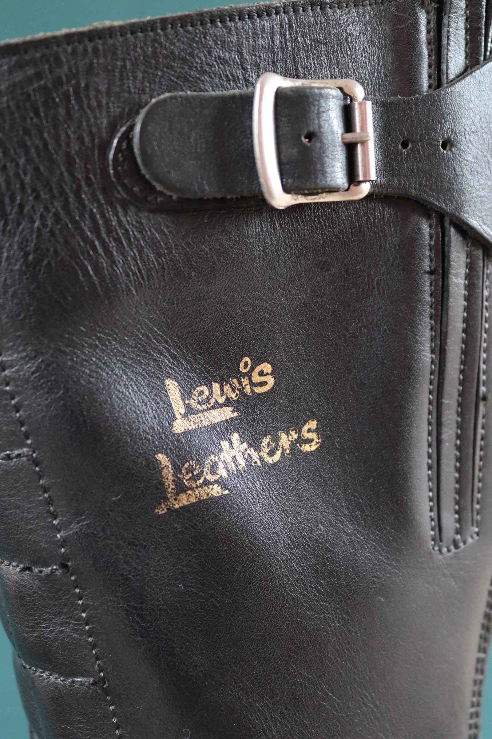 Vintage Lewis Leathers - black leather motorcycle boots - 1970s 80s biker - zip up - size UK 8 EUR 42