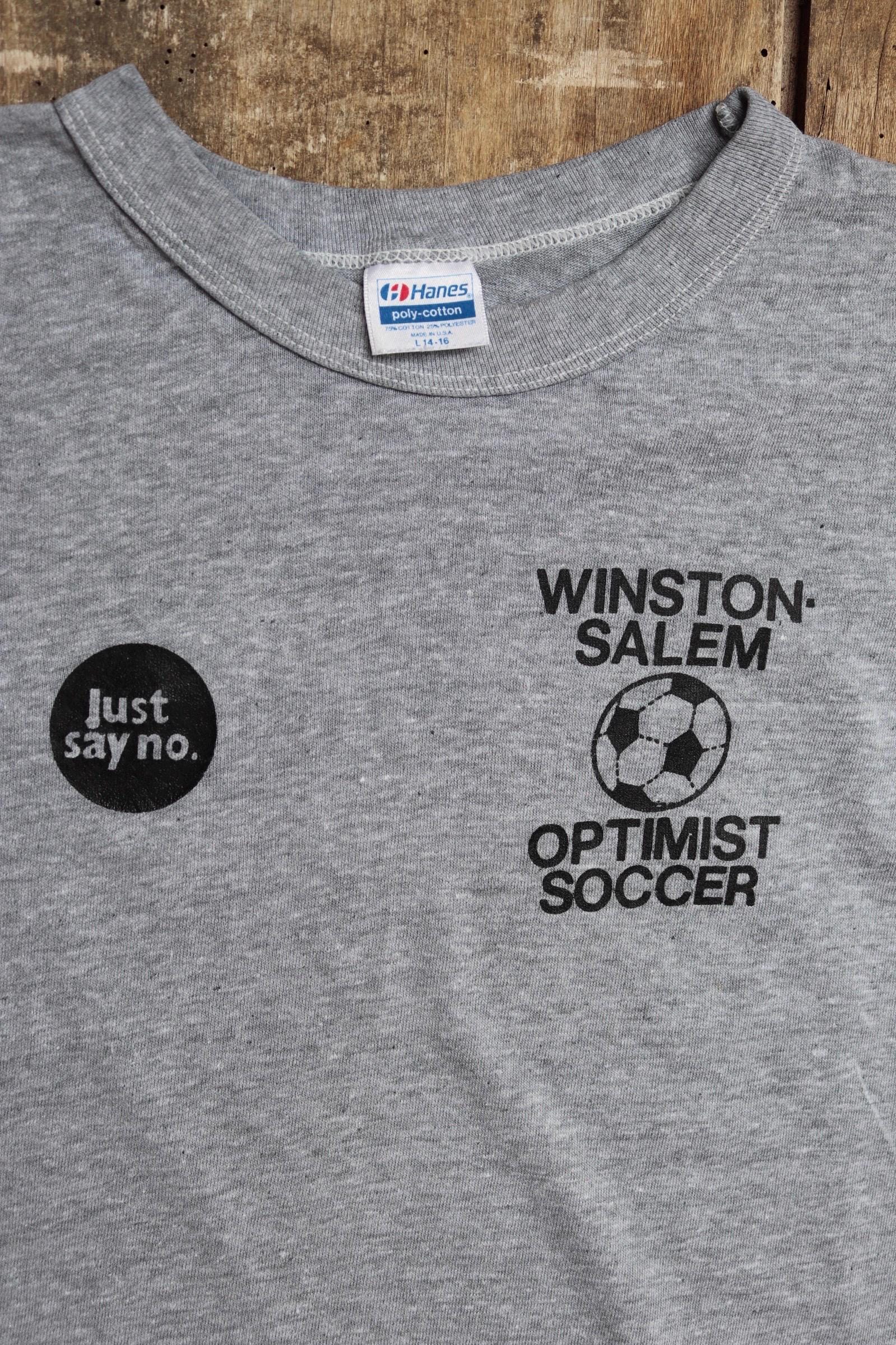 Vintage 1980s kids football t shirt - just say no - soccer sportswear - 32” chest - for age 7, 8, 9
