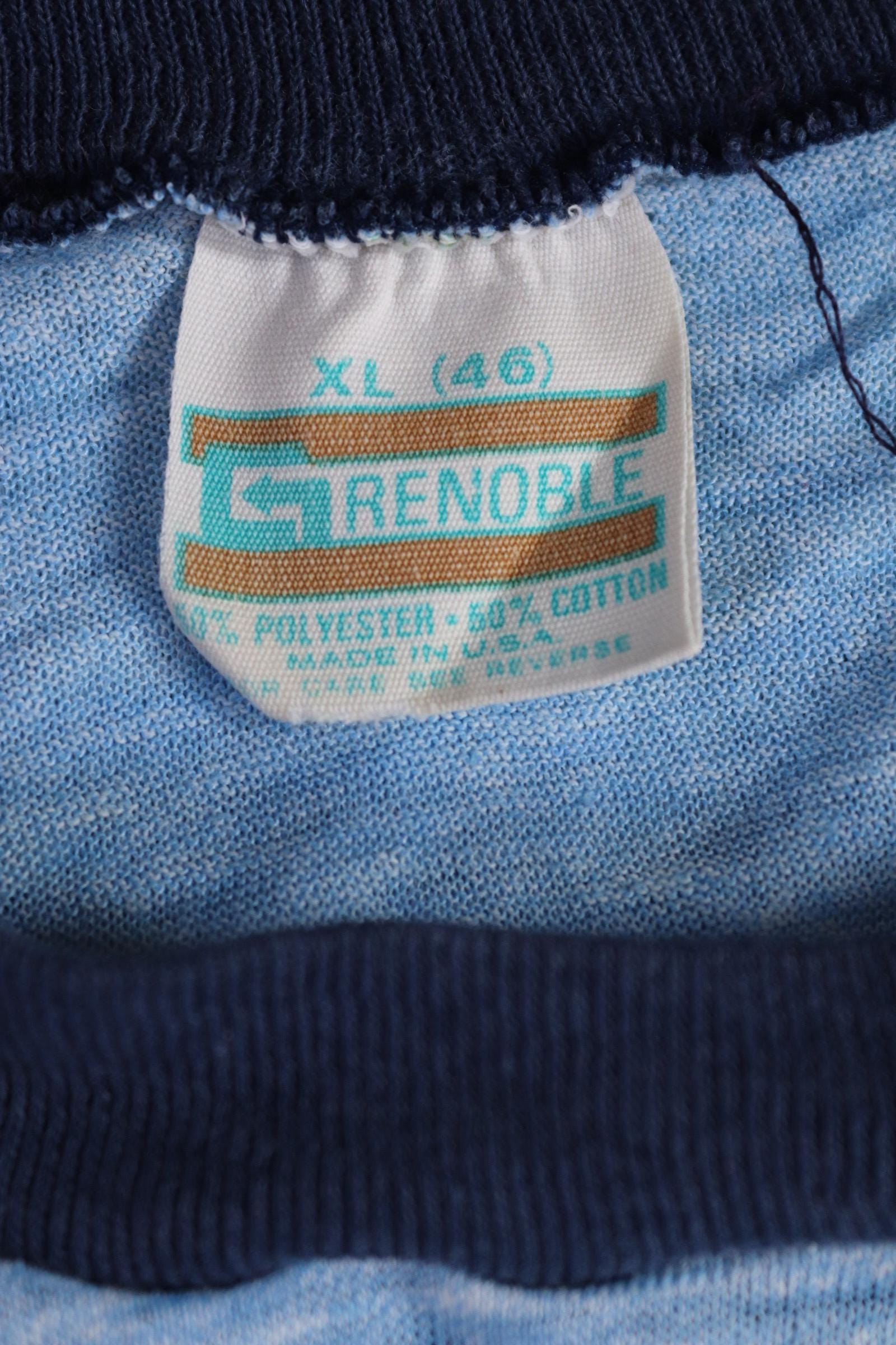 Vintage 1980s t shirt - paper thin - blue marl - 41” chest - ringer sportswear - made in USA