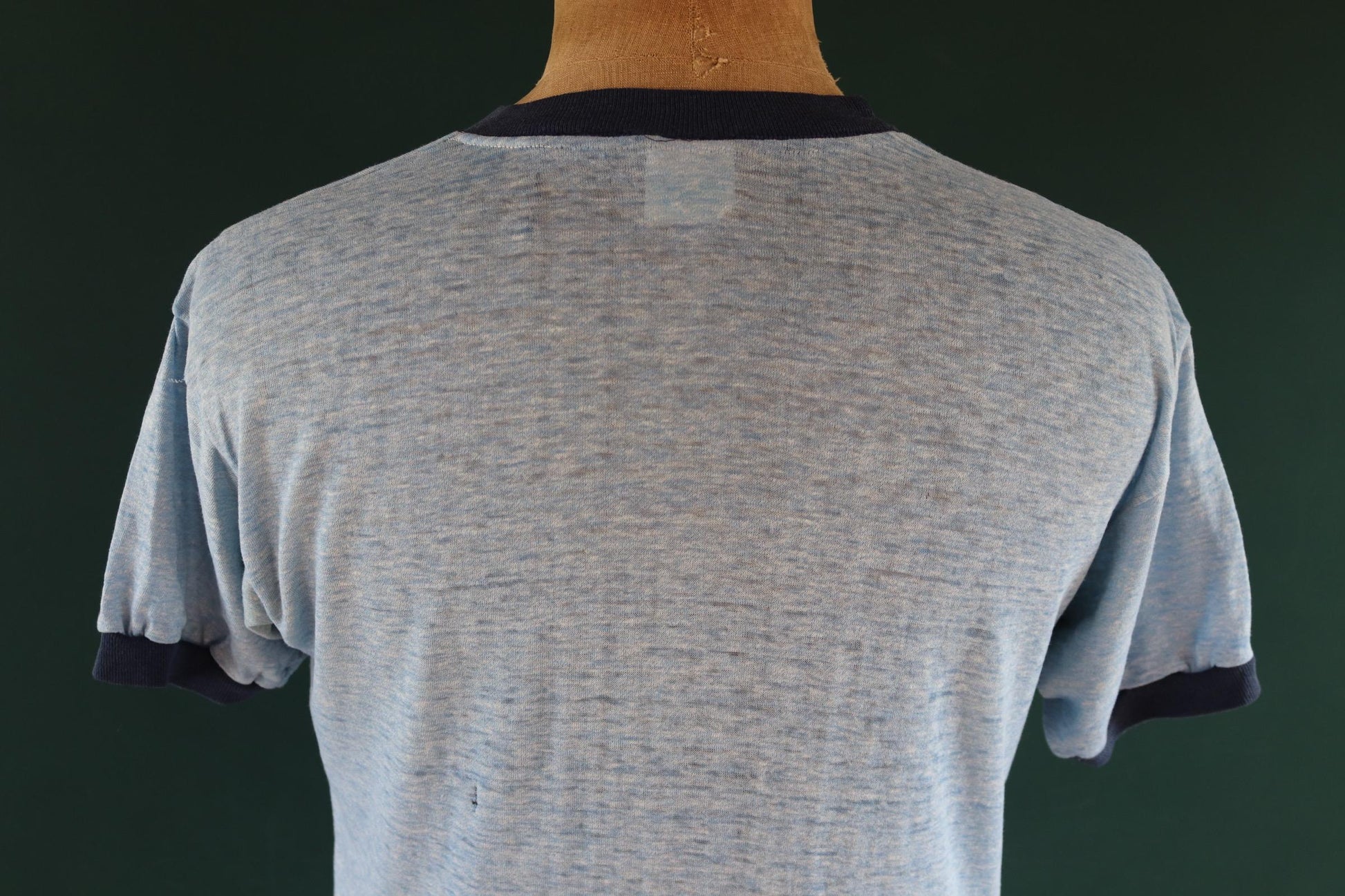 Vintage 1980s t shirt - paper thin - blue marl - 41” chest - ringer sportswear - made in USA