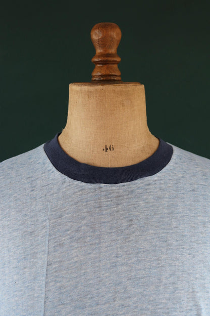Vintage 1980s t shirt - paper thin - blue marl - 41” chest - ringer sportswear - made in USA