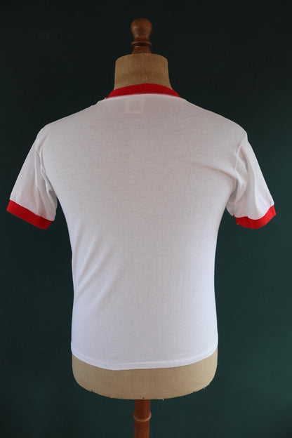 Vintage 1980s Boy Scouts t shirt - BSA print - red ringer - made in USA - 36" chest