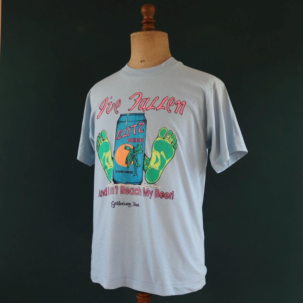 Vintage 1990s neon t shirt - beer advertising - Gary - airbrushed - pale blue - 42” chest