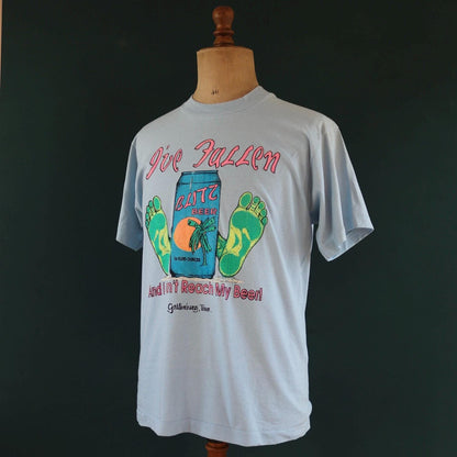 Vintage 1990s neon t shirt - beer advertising - Gary - airbrushed - pale blue - 42” chest