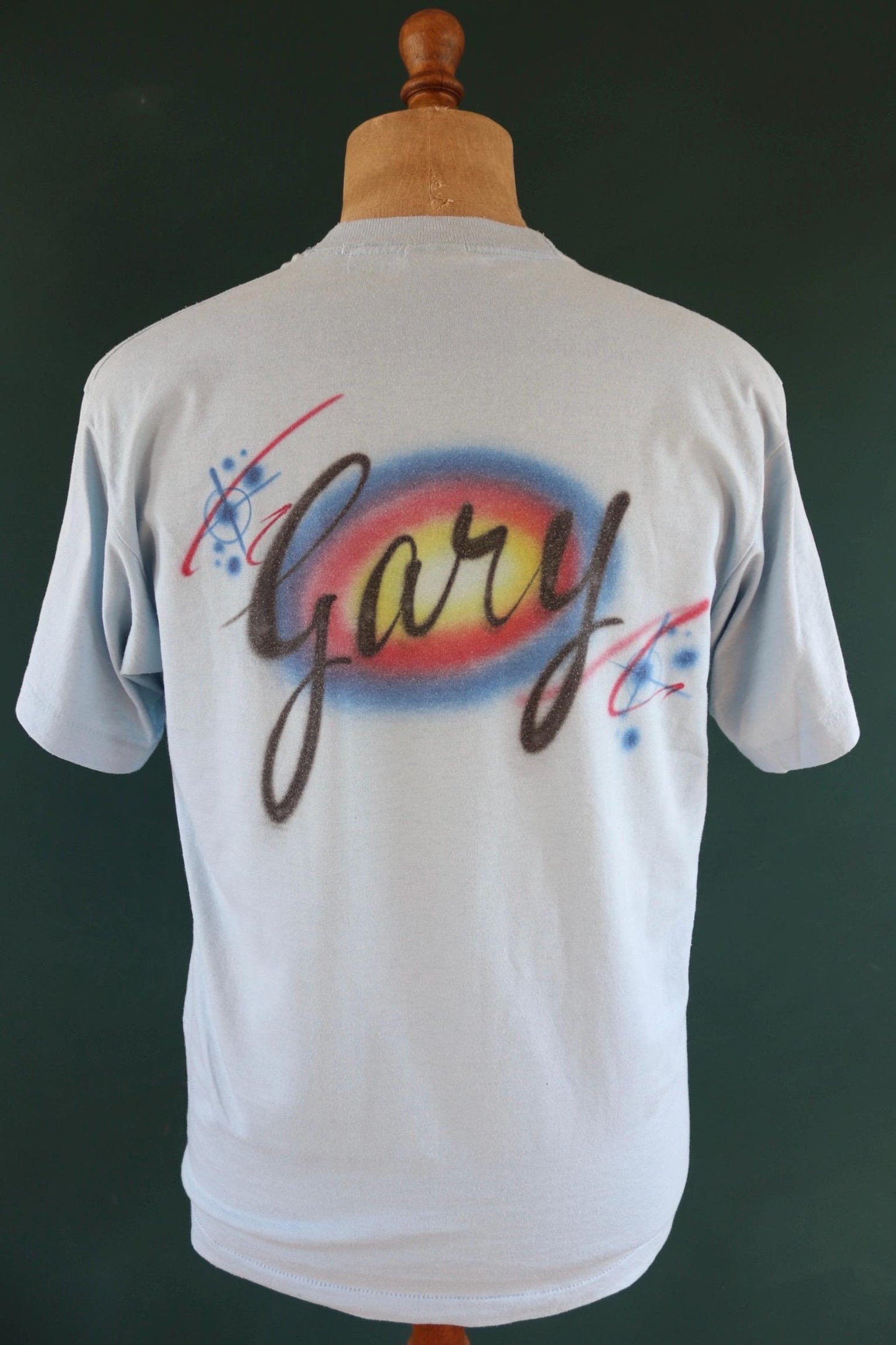 Vintage 1990s neon t shirt - beer advertising - Gary - airbrushed - pale blue - 42” chest