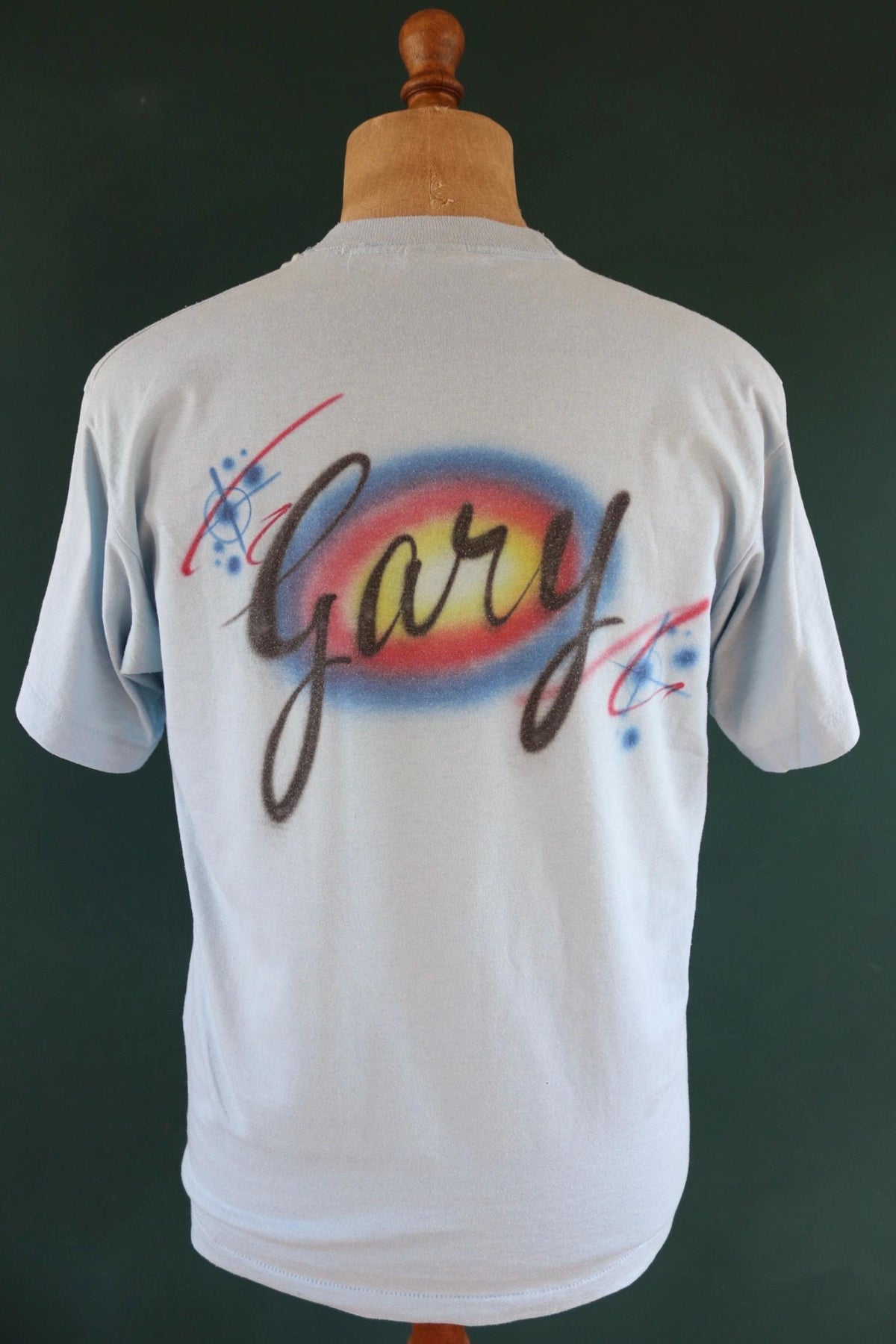 Vintage 1990s neon t shirt - beer advertising - Gary - airbrushed - pale blue - 42” chest