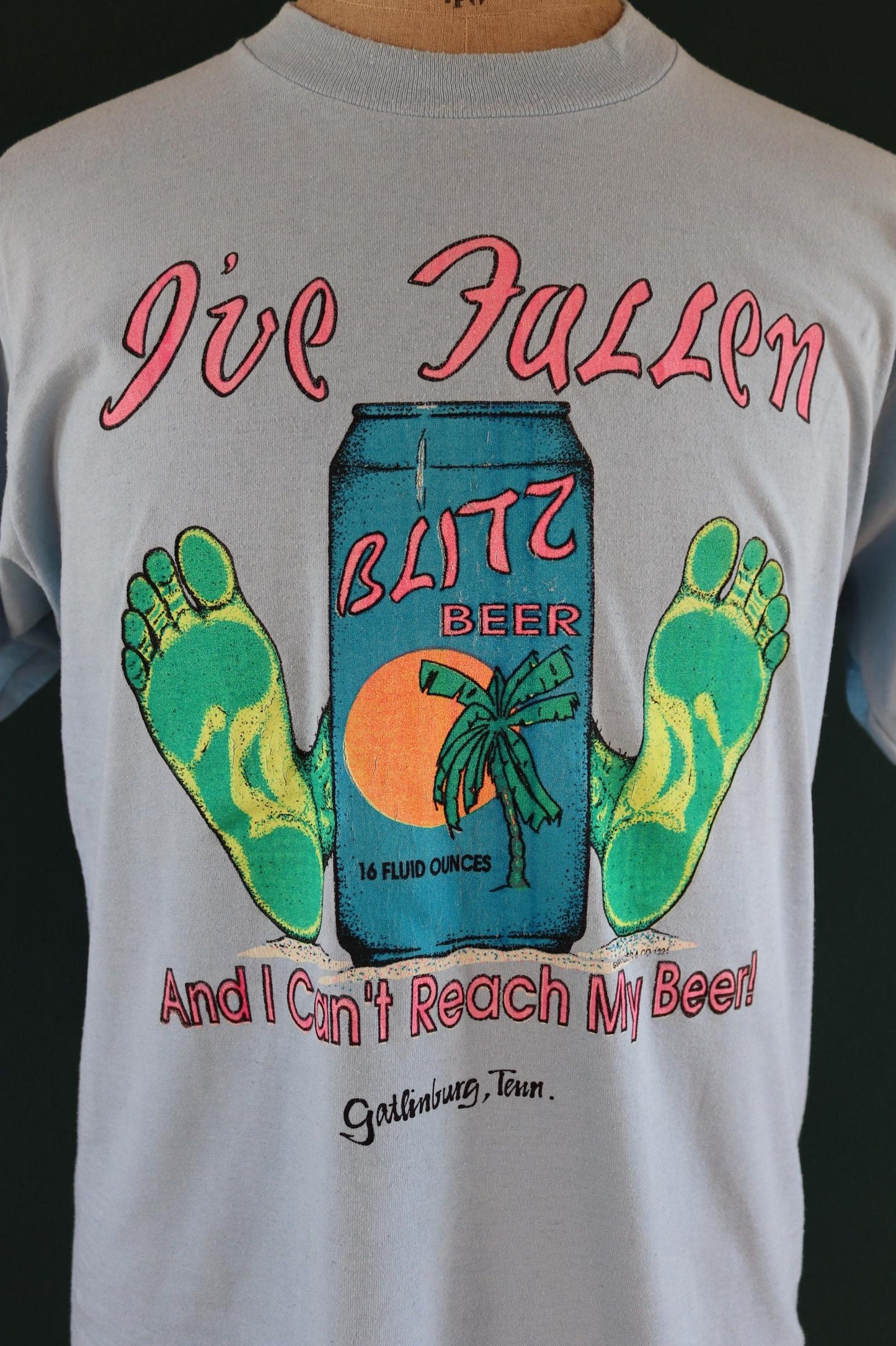 Vintage 1990s neon t shirt - beer advertising - Gary - airbrushed - pale blue - 42” chest