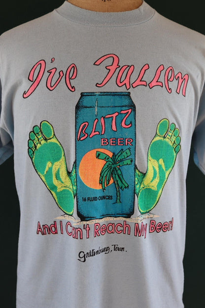 Vintage 1990s neon t shirt - beer advertising - Gary - airbrushed - pale blue - 42” chest