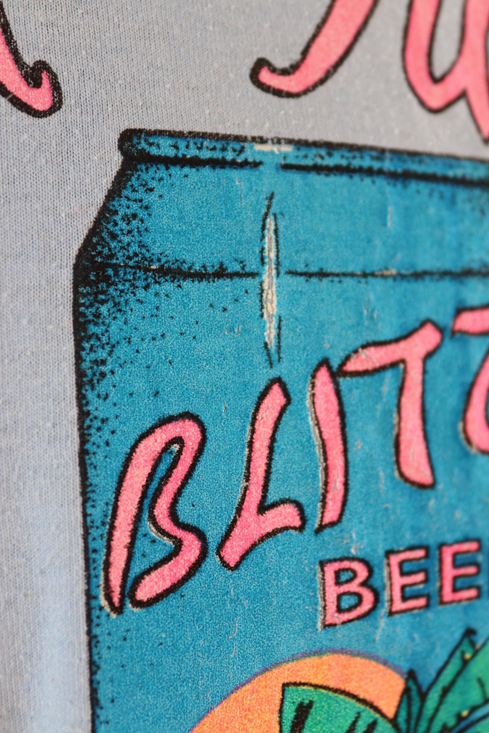 Vintage 1990s neon t shirt - beer advertising - Gary - airbrushed - pale blue - 42” chest