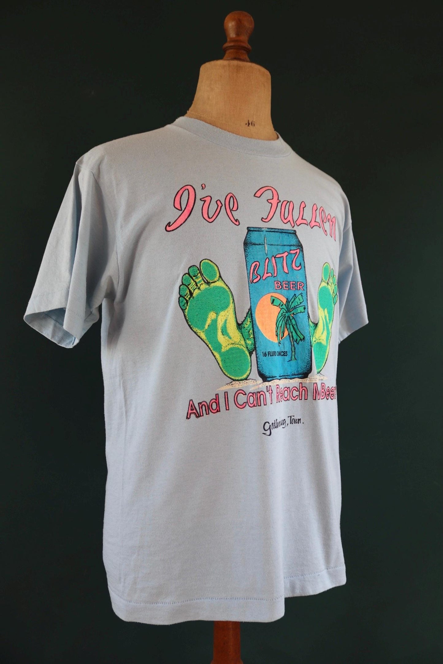 Vintage 1990s neon t shirt - beer advertising - Gary - airbrushed - pale blue - 42” chest