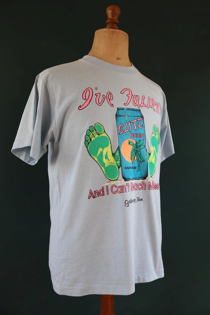 Vintage 1990s neon t shirt - beer advertising - Gary - airbrushed - pale blue - 42” chest