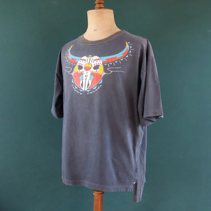 Vintage 1990s oversized t shirt - Calgary Canada - cow skull design - faded black - 48” chest