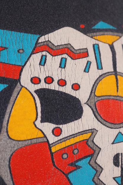 Vintage 1990s oversized t shirt - Calgary Canada - cow skull design - faded black - 48” chest