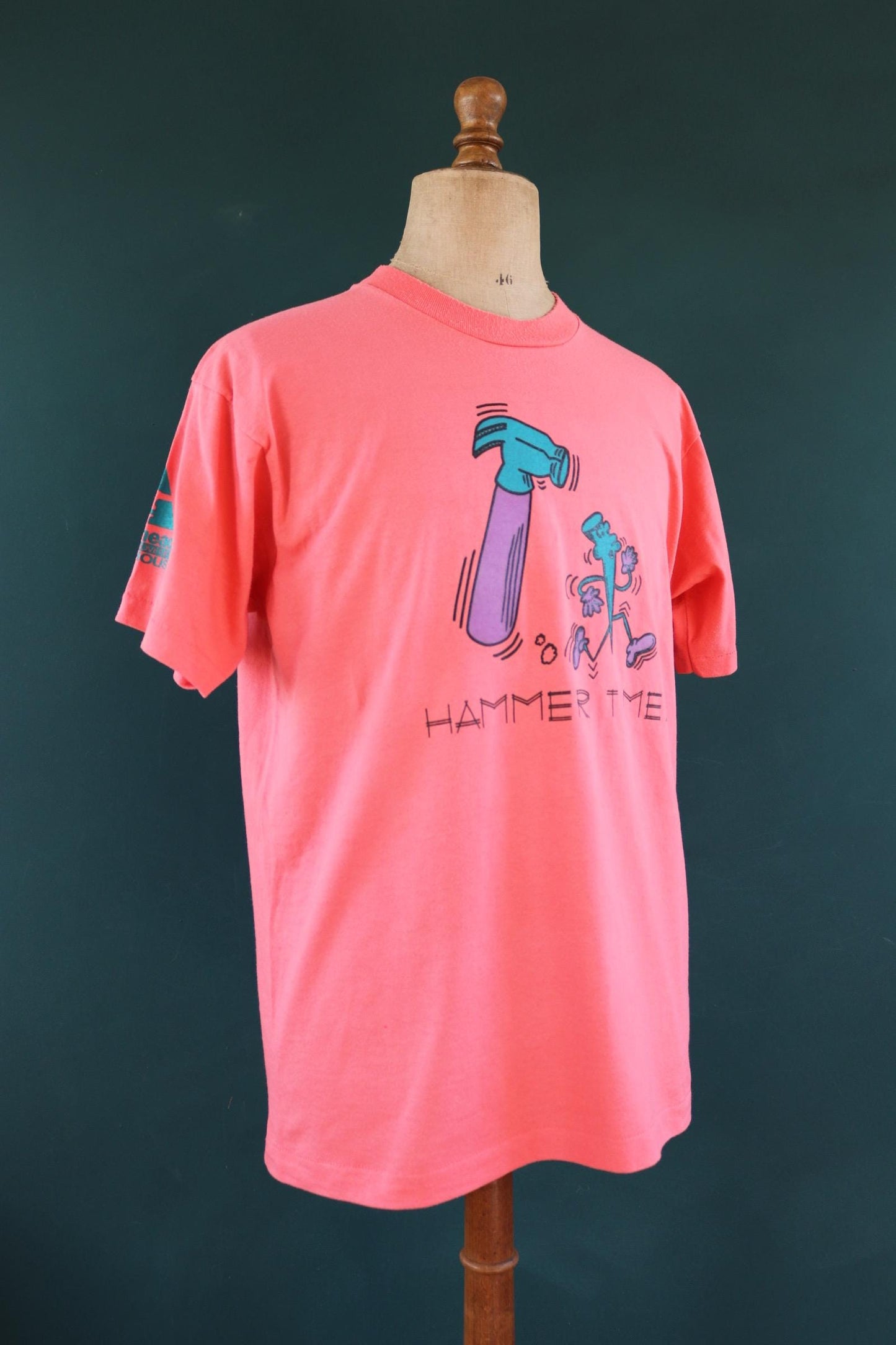 Vintage 1990s t shirt - hammer time print - salmon pink - 44” chest