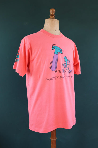 Vintage 1990s t shirt - hammer time print - salmon pink - 44” chest