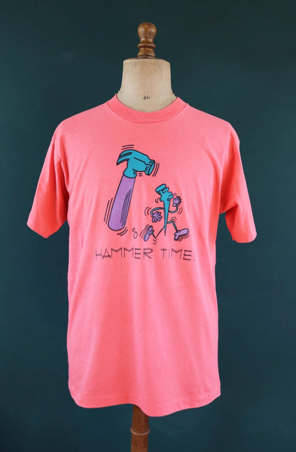 Vintage 1990s t shirt - hammer time print - salmon pink - 44” chest