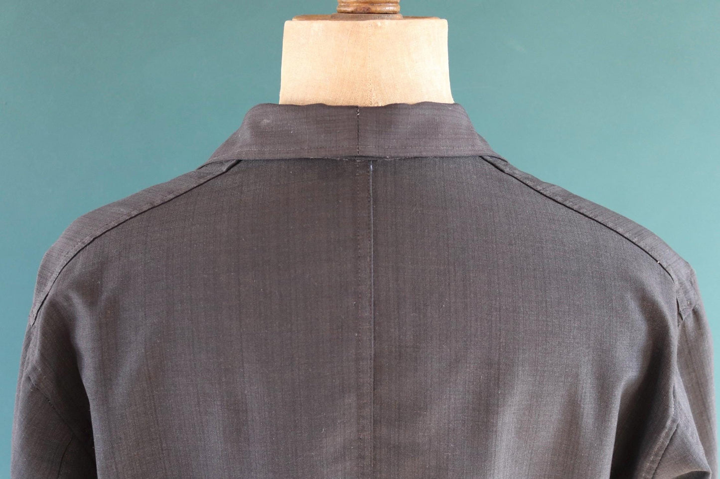 Vintage French workwear duster jacket 1950s 1960s Vetra black work chore coat maquignon machinist 50” chest