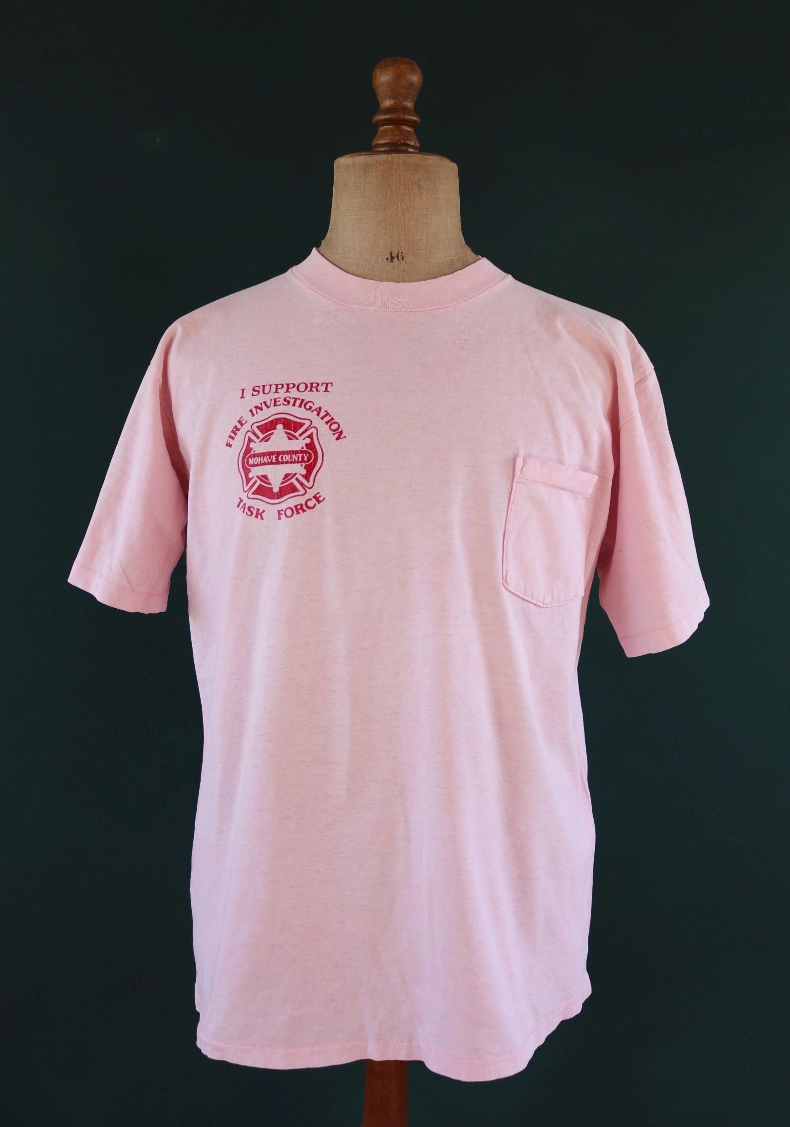 Vintage 1990s firefighter t shirt - pocket tee - Mohave County - pale pink - 44” chest