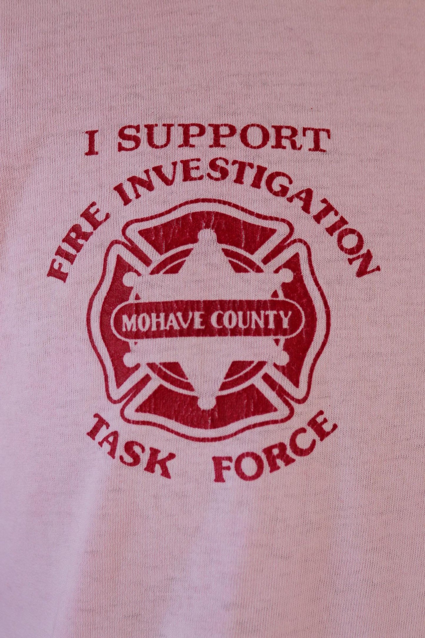 Vintage 1990s firefighter t shirt - pocket tee - Mohave County - pale pink - 44” chest