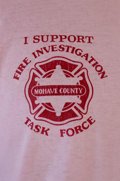 Vintage 1990s firefighter t shirt - pocket tee - Mohave County - pale pink - 44” chest