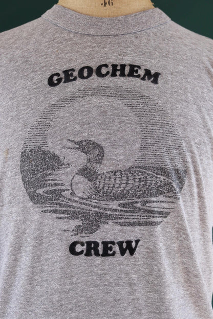 Vintage 1970s 80s grey marl t shirt - geochem crew - water bird print - 41” chest