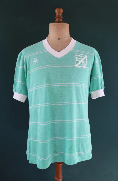 Vintage 1980s Le Coq Sportif soccer t shirt - green striped tee - 44” chest