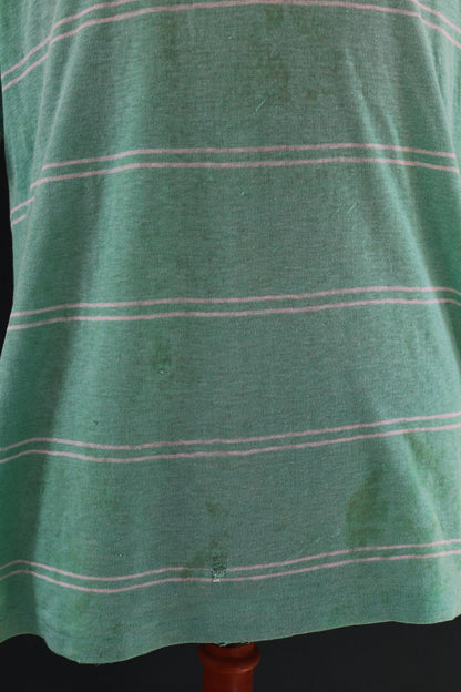Vintage 1980s Le Coq Sportif soccer t shirt - green striped tee - 44” chest