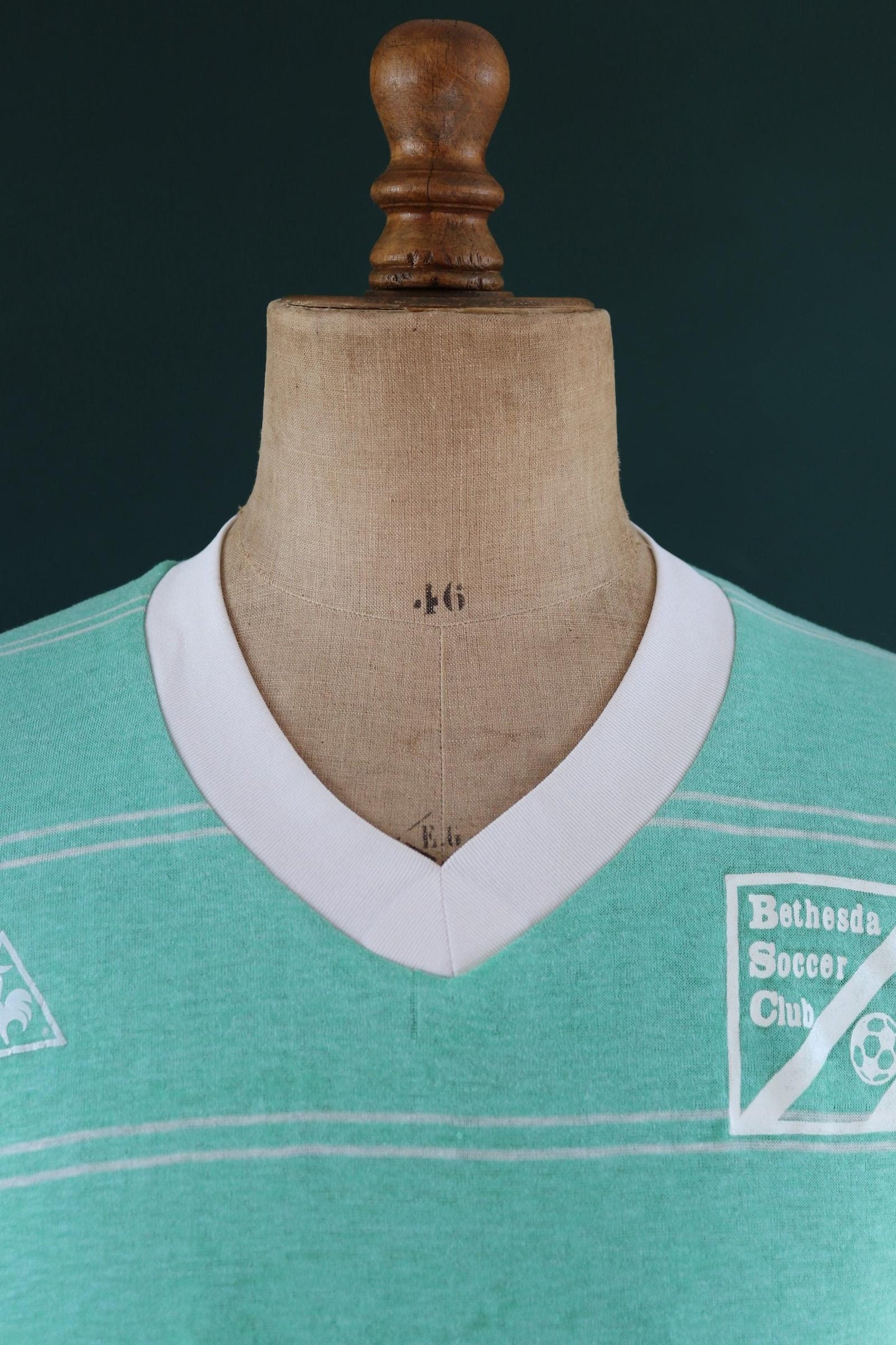Vintage 1980s Le Coq Sportif soccer t shirt - green striped tee - 44” chest