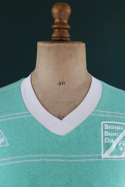 Vintage 1980s Le Coq Sportif soccer t shirt - green striped tee - 44” chest