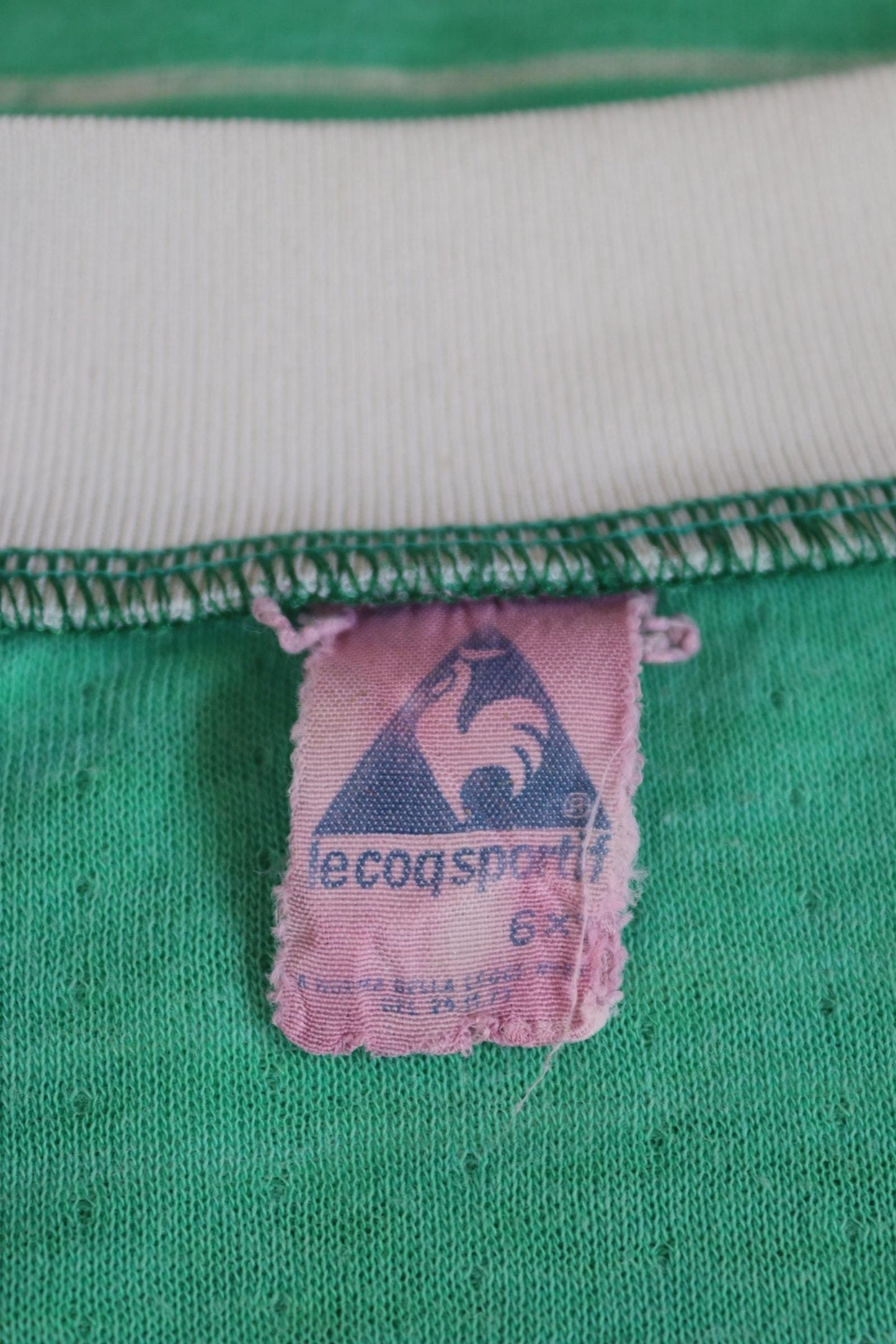 Vintage 1980s Le Coq Sportif soccer t shirt - green striped tee - 44” chest