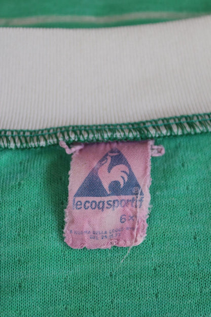 Vintage 1980s Le Coq Sportif soccer t shirt - green striped tee - 44” chest