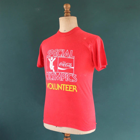 Vintage 1980s Special Olympics volunteer t shirt - Coca Cola print - faded red tee - 36” chest
