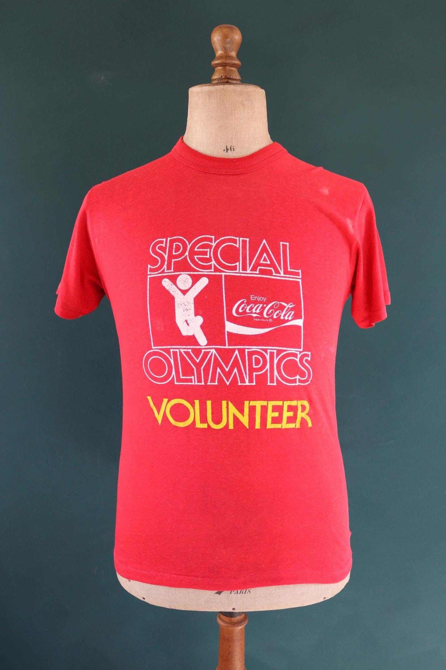 Vintage 1980s Special Olympics volunteer t shirt - Coca Cola print - faded red tee - 36” chest