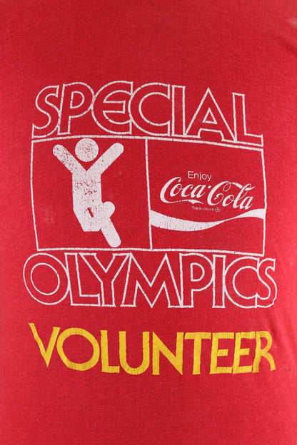 Vintage 1980s Special Olympics volunteer t shirt - Coca Cola print - faded red tee - 36” chest