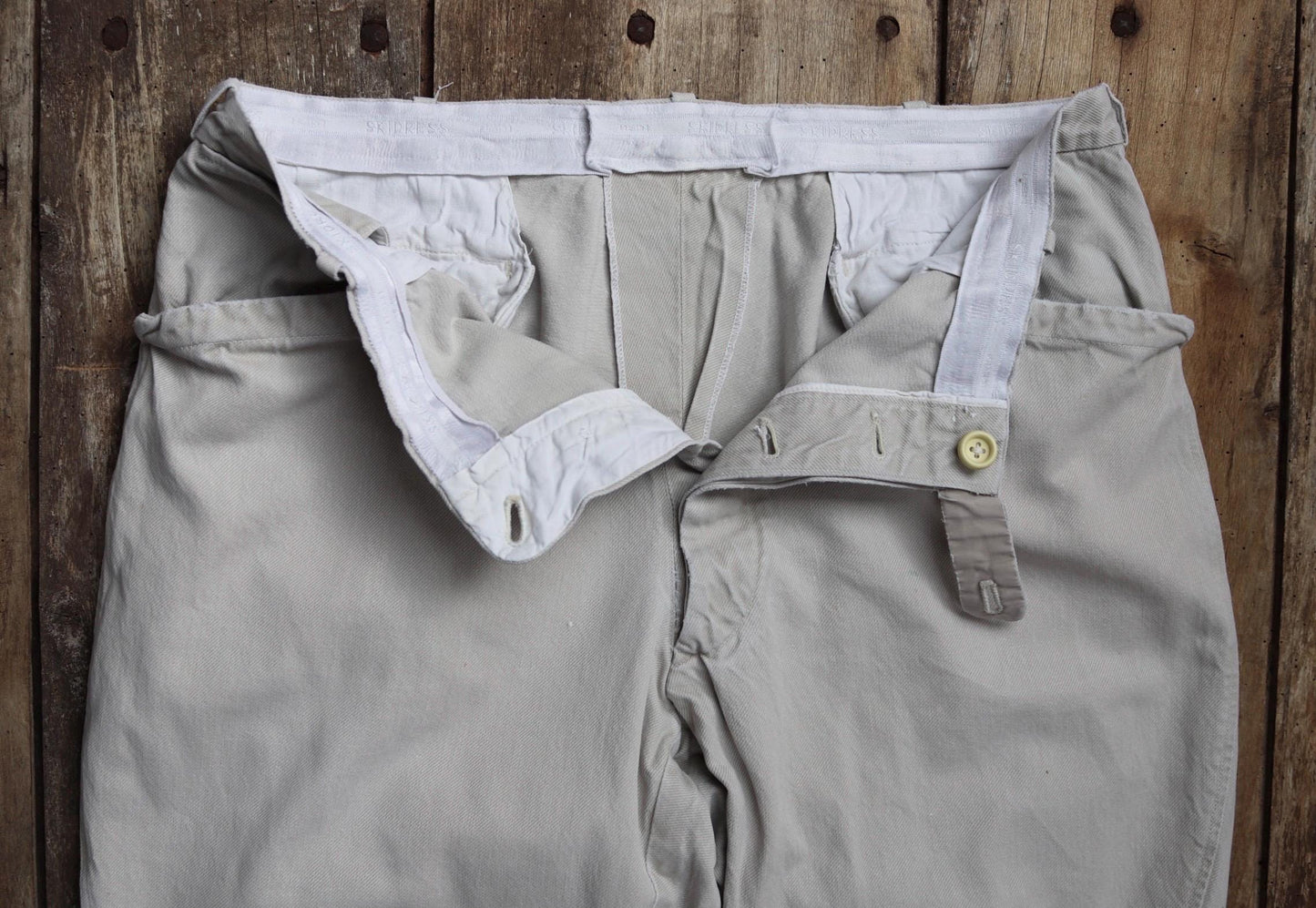 Vintage French trousers jodhpurs 1960s taupe cotton canvas hunting riding breeches 34” x 30” workwear work chore