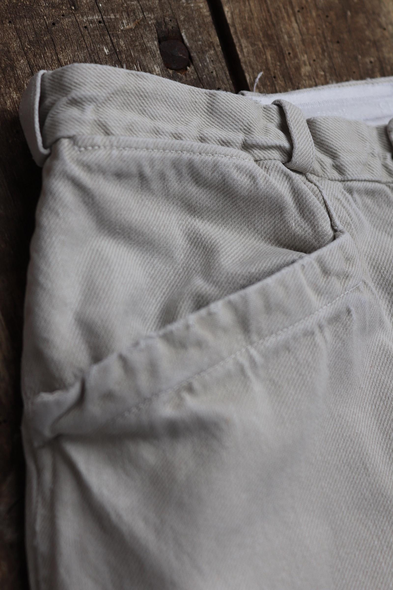 Vintage French trousers jodhpurs 1960s taupe cotton canvas hunting riding breeches 34” x 30” workwear work chore