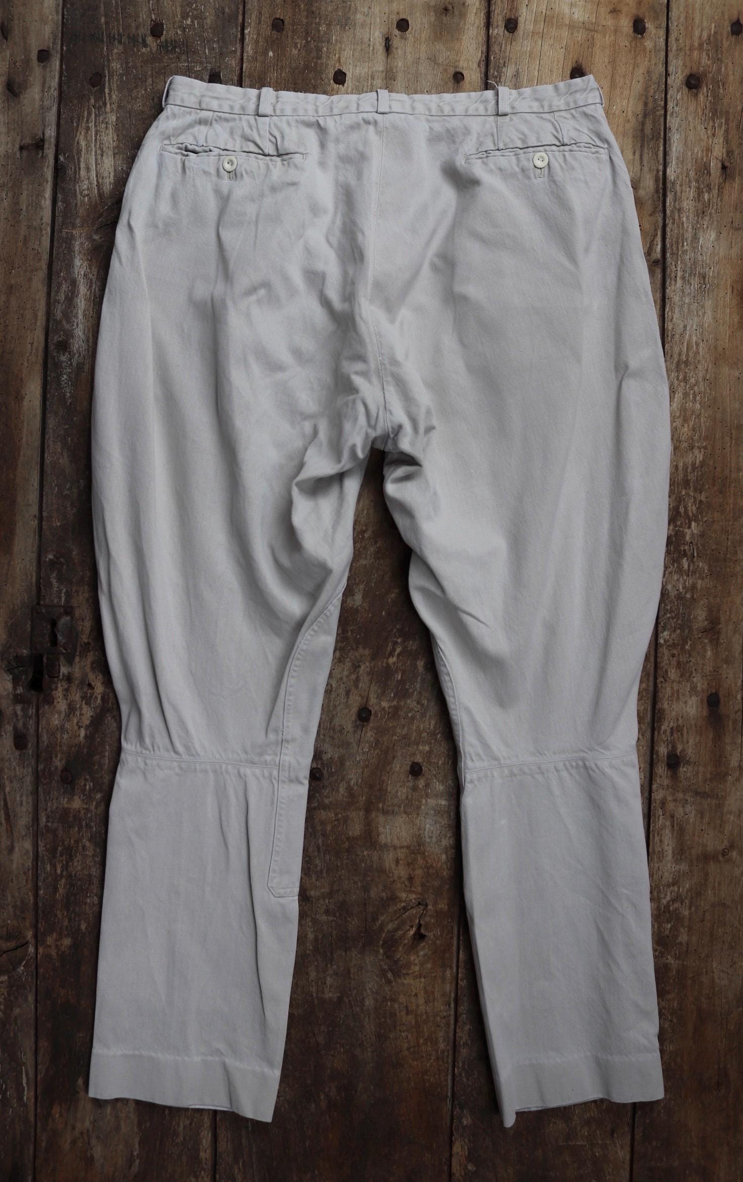 Vintage French trousers jodhpurs 1960s taupe cotton canvas hunting riding breeches 34” x 30” workwear work chore