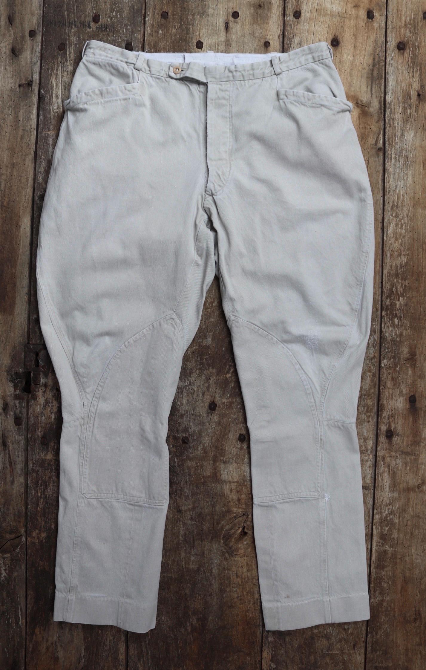Vintage French trousers jodhpurs 1960s taupe cotton canvas hunting riding breeches 34” x 30” workwear work chore