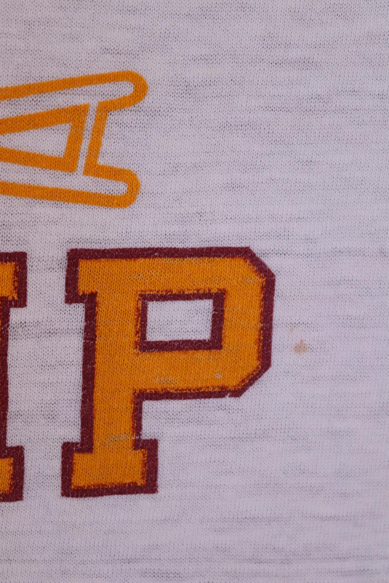 Vintage 1980s kids ringer t shirt - American football - paper thin - 31” chest - for age 7, 8, 9