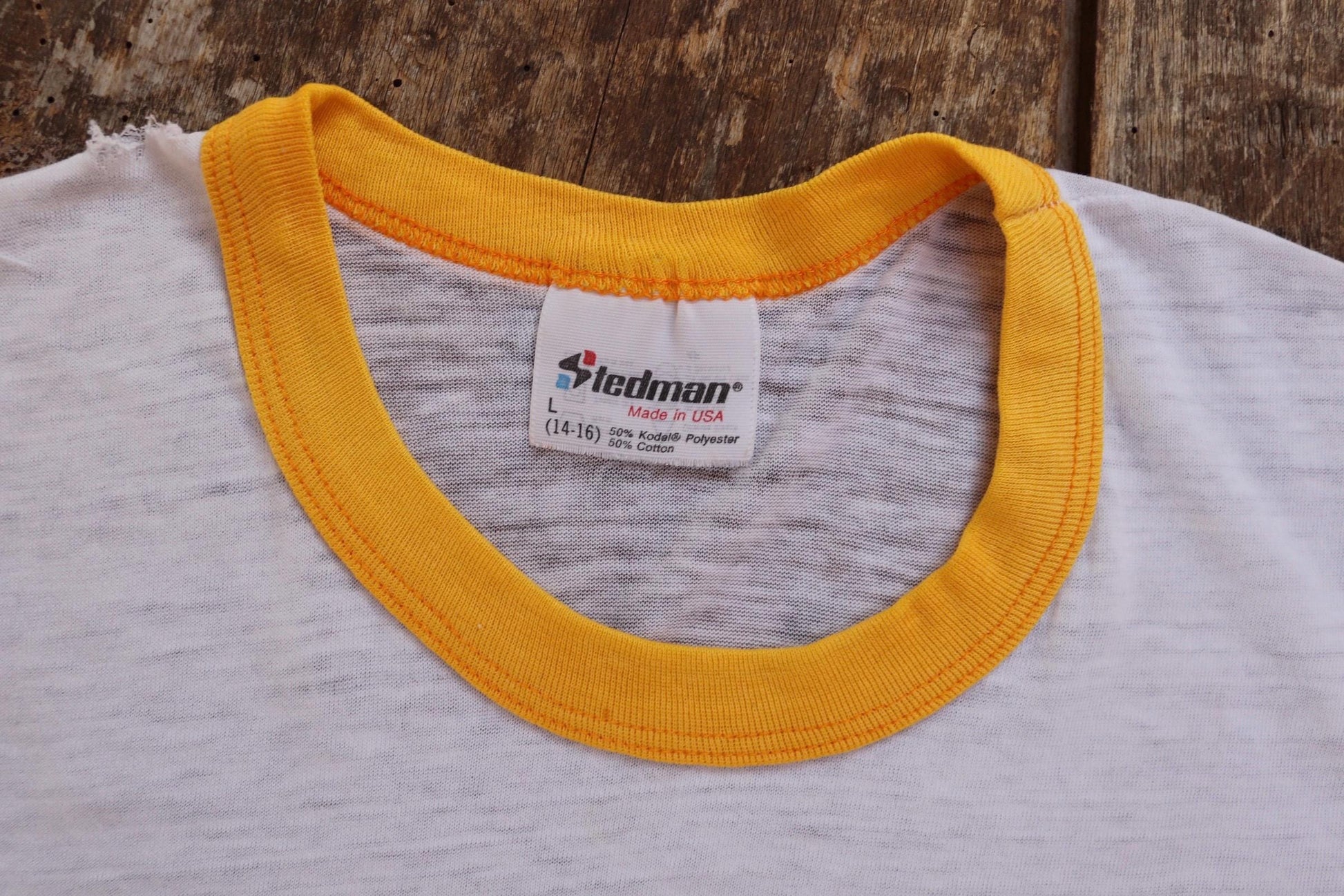 Vintage 1980s kids ringer t shirt - American football - paper thin - 31” chest - for age 7, 8, 9