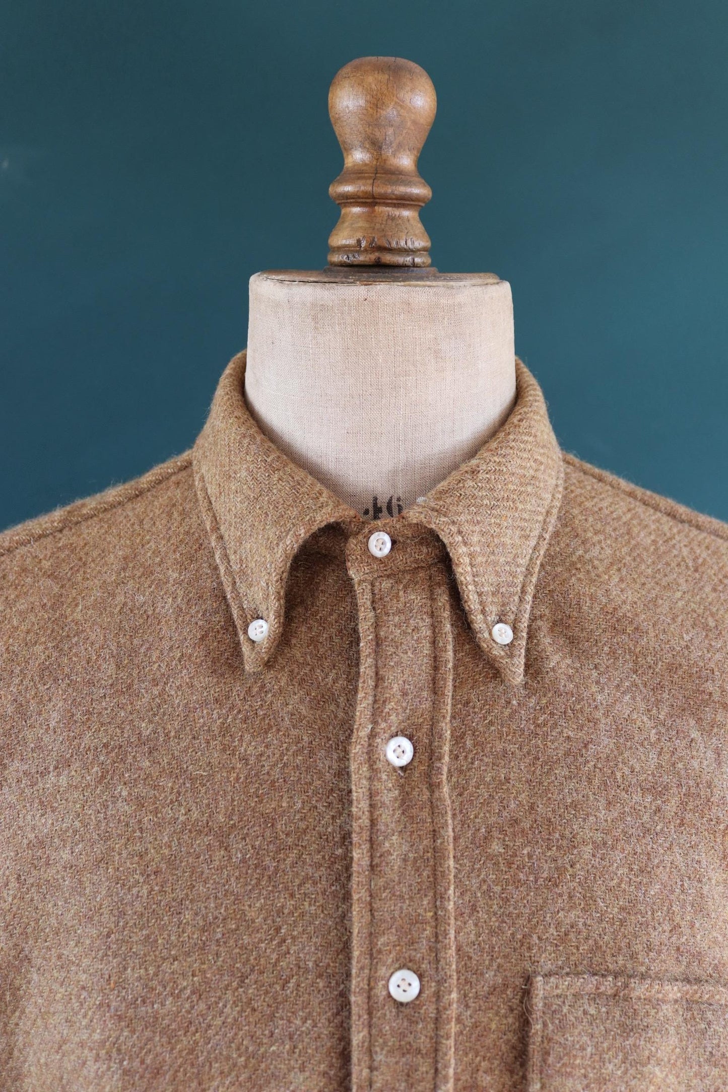 Vintage 1960s wool shirt - button down roll collar - Ivy League - 50” chest