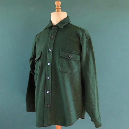 Vintage green workwear shirt wool CPO shacket Melton 52" chest hunting work chore camping hiking