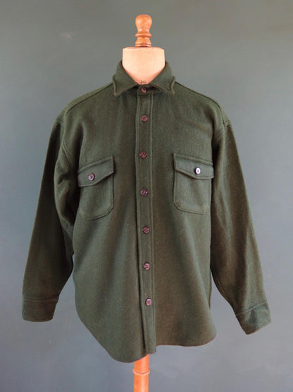 Vintage green workwear shirt wool CPO shacket Melton 52" chest hunting work chore camping hiking