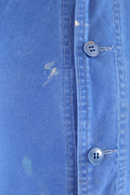 Vintage French workwear jacket blue work 1960s chore 37” chest bleu de travail cotton twill