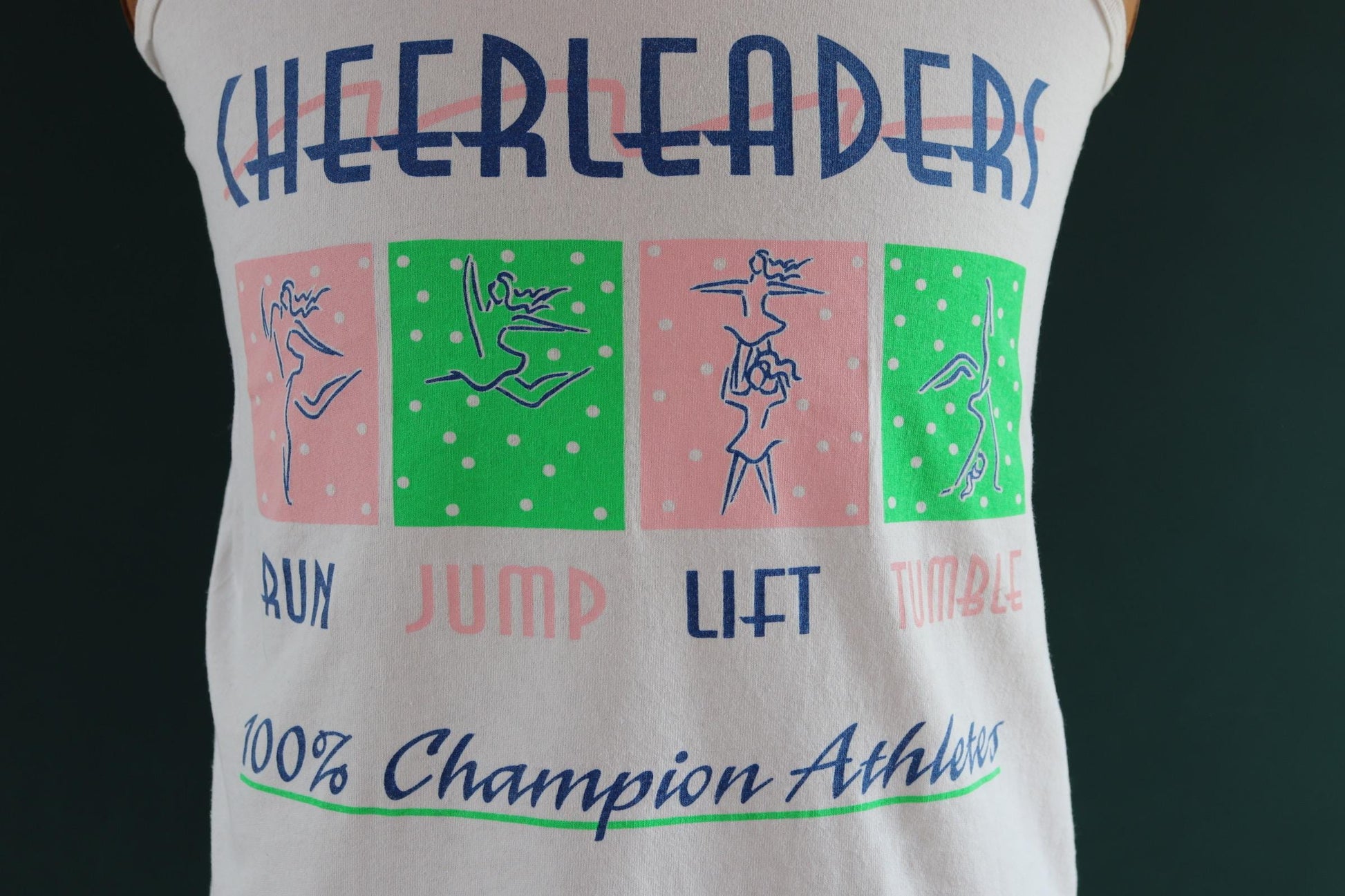 Vintage 1980s 1990s t shirt - neon and white vest - cheerleader print - cotton sportswear singlet - 39” chest