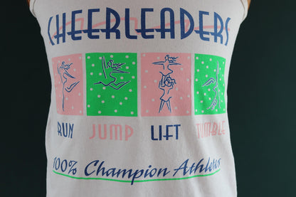 Vintage 1980s 1990s t shirt - neon and white vest - cheerleader print - cotton sportswear singlet - 39” chest