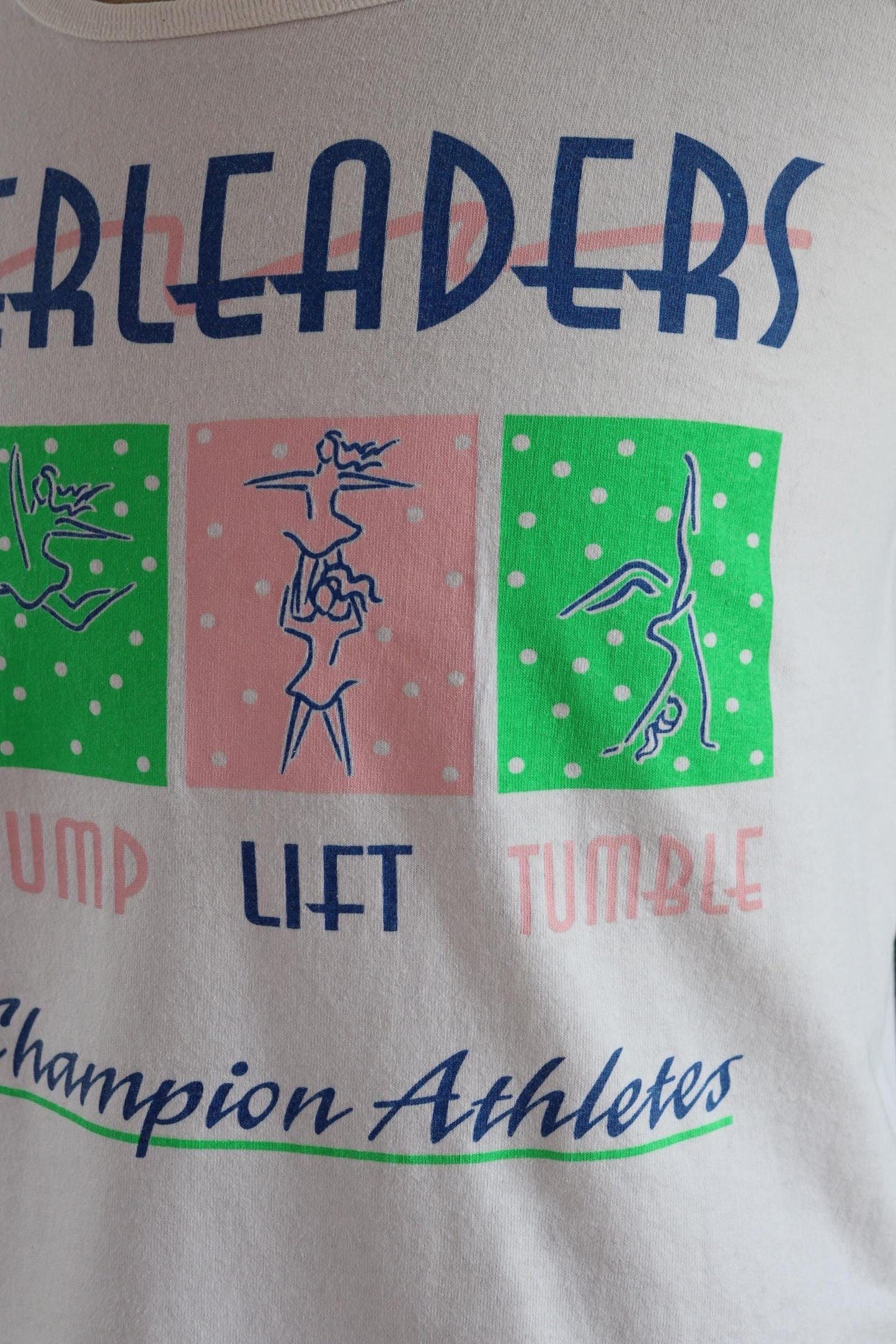Vintage 1980s 1990s t shirt - neon and white vest - cheerleader print - cotton sportswear singlet - 39” chest
